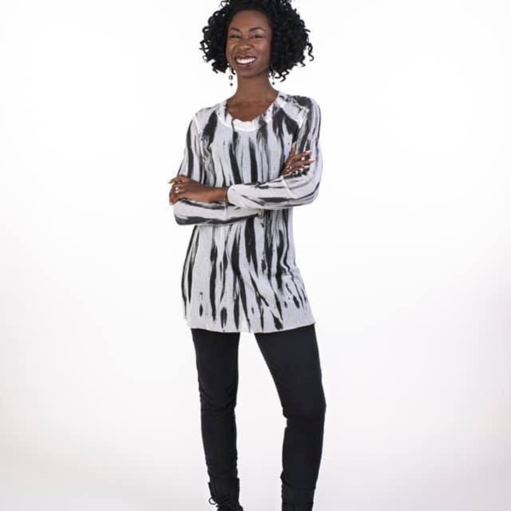 Cynthia Ashby Tunic Top XL Black White Mesh Cotton Boho Artsy Oversized